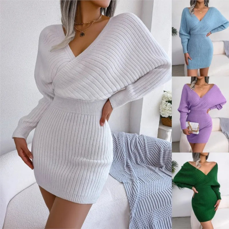 Cross V-Neck Bat Sleeve Dress