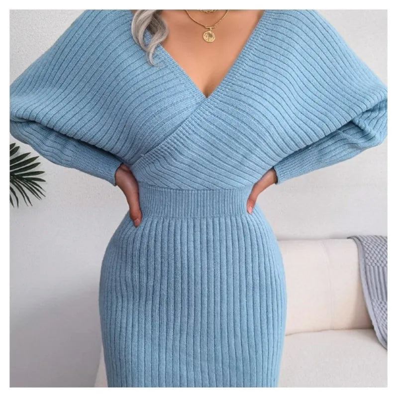 Cross V-Neck Bat Sleeve Dress