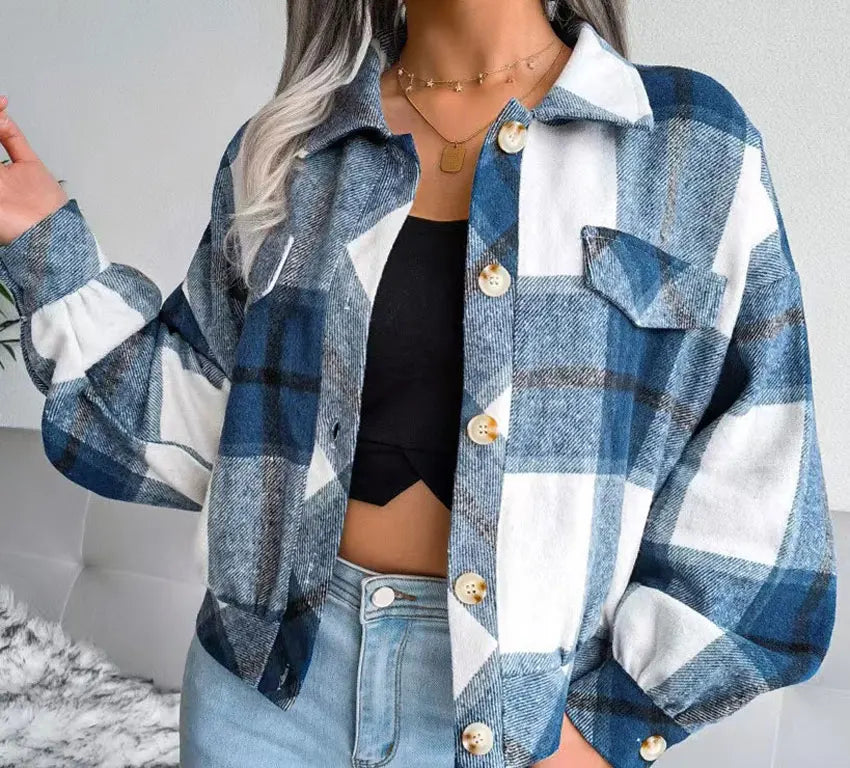 Women's Thick Plaid Overshirt Jacket